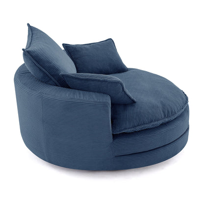 Blue corduroy swivel barrel chair with cushions and pillows, HouseOfZazla on Tampa Home & Garden Store