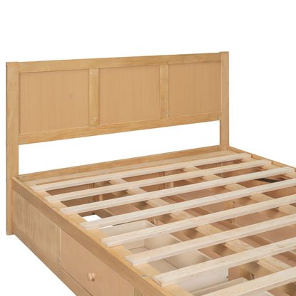 Natural wood platform bed frame with two under-bed storage drawers and slatted base on Tampa Home & Garden Store
