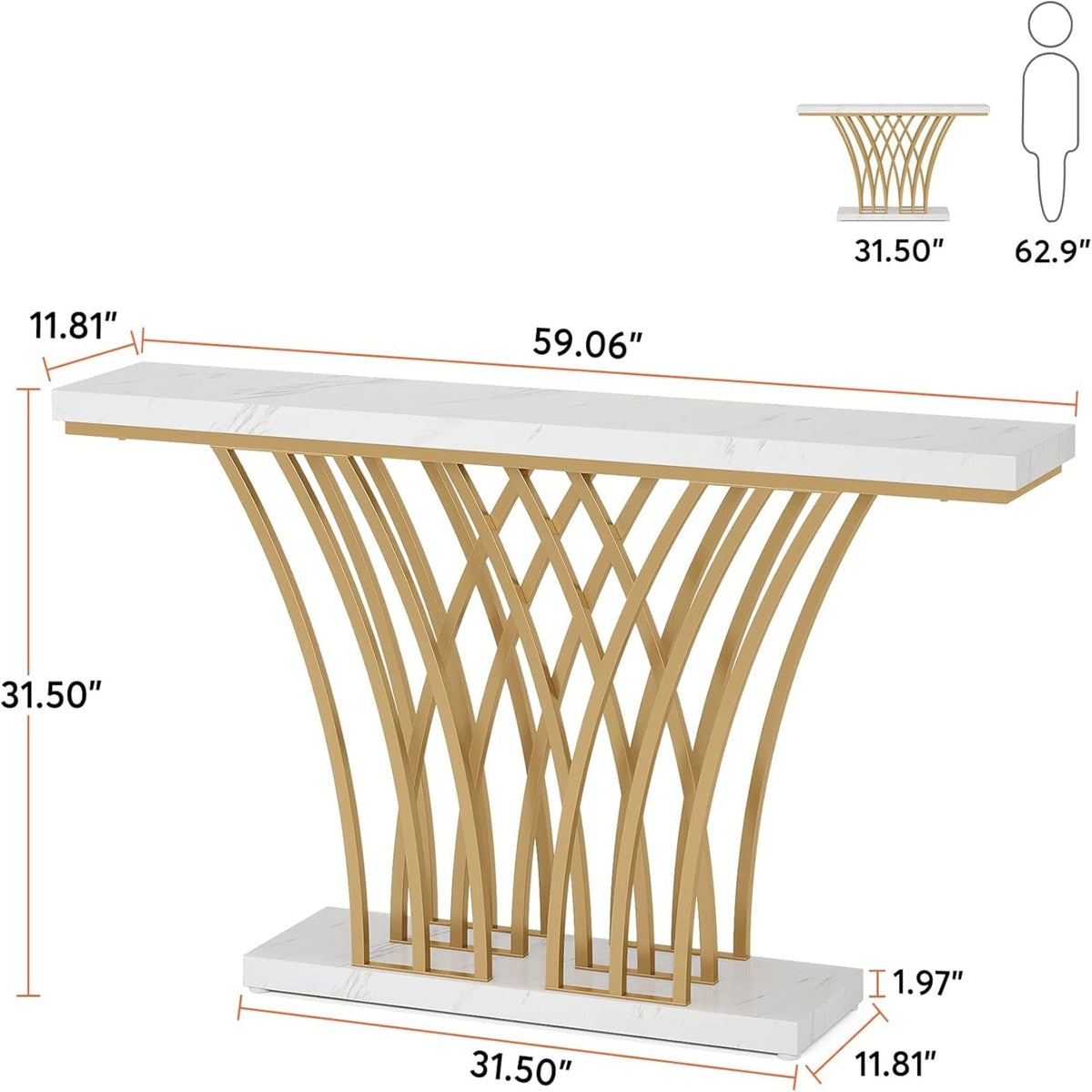 White & Gold Console Table with Faux Marble Top and Grid Base by HouseOfZazla on Tampa Home & Garden Store