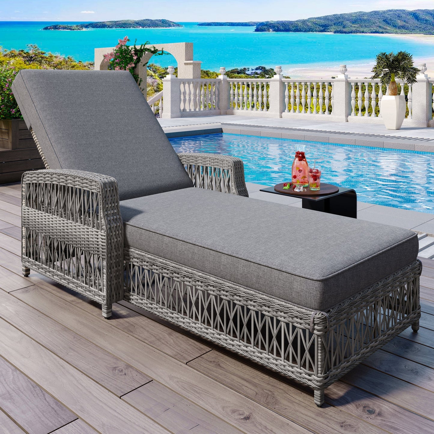 GO Outdoor Reclining Chaise Lounge with armrests and cushions, wicker frame HouseOfZazla on Tampa Home & Garden Store