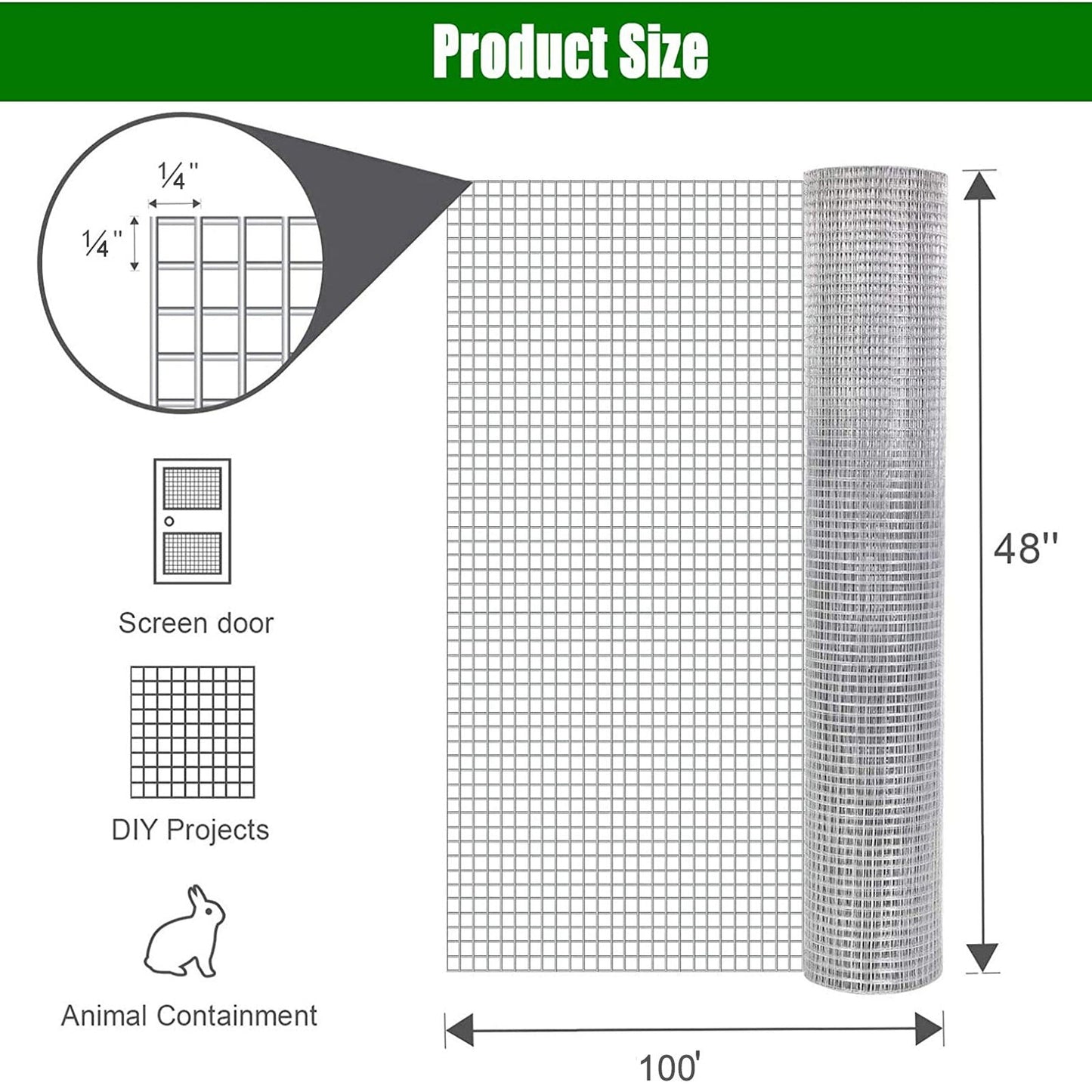 Galvanized hardware cloth roll 1/4 in square mesh, 100 ft x 48 in, HouseOfZazla fencing on Tampa Home & Garden Store