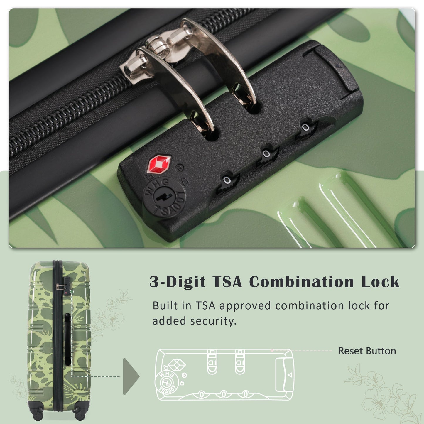 3-Piece hard shell luggage set green camo with TSA lock, 20/24/28in by HouseOfZazla on Tampa Home & Garden Store