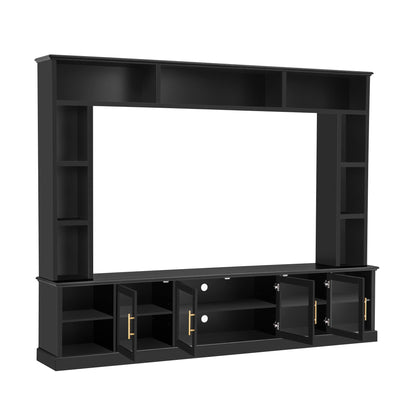 All-In-One Entertainment Center with Tempered Glass Doors in black, HouseOfZazla, upper shelves on Tampa Home & Garden Store