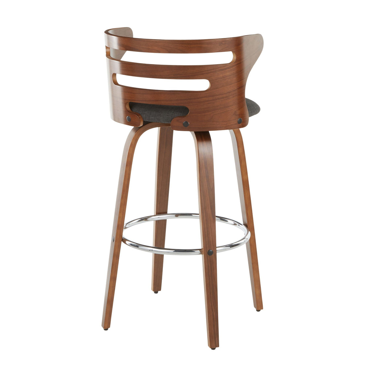 HouseOfZazla barstool set of 2, mid-century fixed-height swivel, dark wood with gray upholstery on Tampa Home & Garden Store