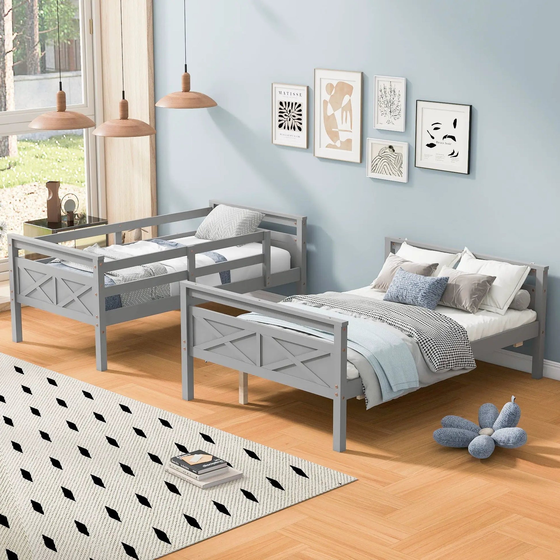 Unique Piece Furniture bunk beds with ladder and guardrail, gray twin over twin two on Tampa Home & Garden Store