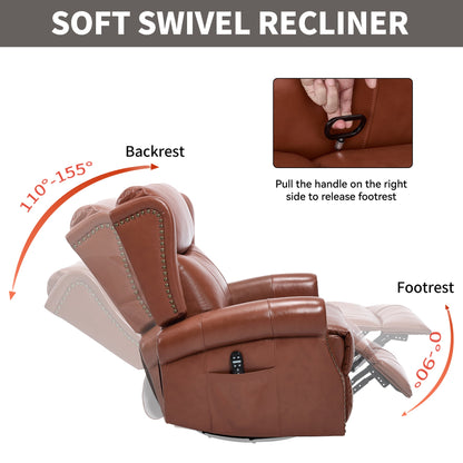 Heat Massage Manual Recliner Chair with Rocker and Swivel, brown leather, remote in pocket on Tampa Home & Garden Store