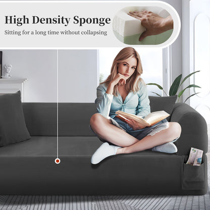 HouseOfZazla Spring Sofa gray fabric with high-density sponge cushions and storage pocket on Tampa Home & Garden Store