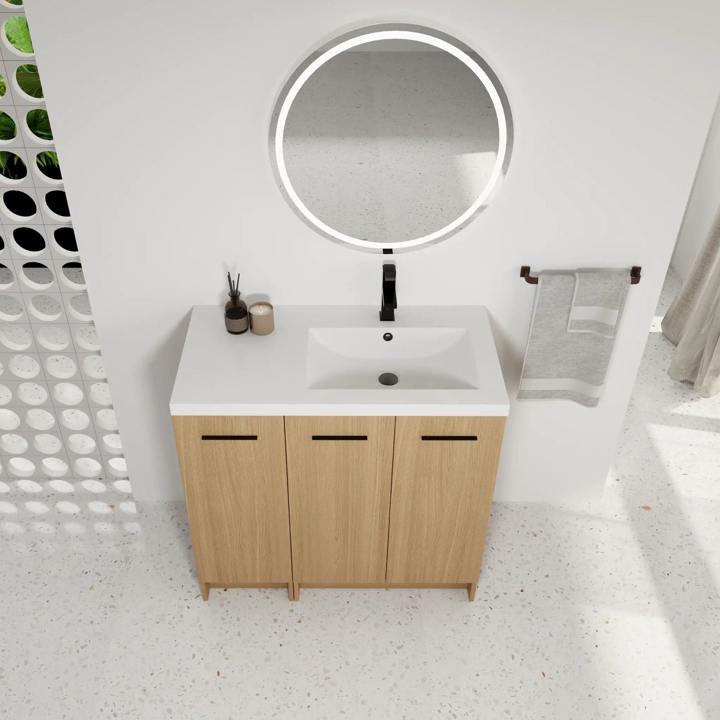 Wall Mounted Floating Vanity with Sink, 3 Doors