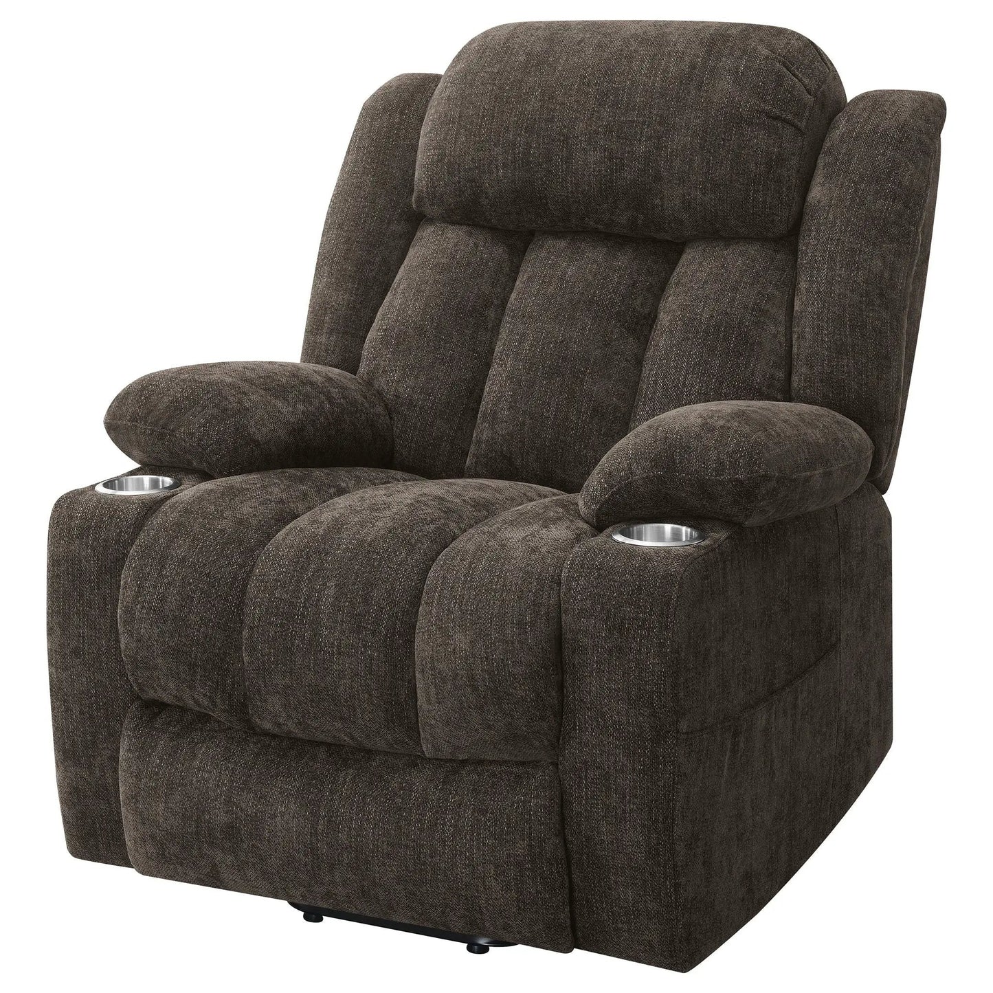 Beca upholstered power lift recliner with cupholders and USB charging in brown fabric on Tampa Home & Garden Store