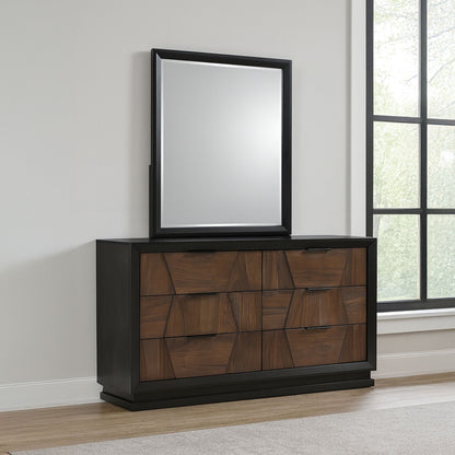 Bedroom mirror with beveled glass in walnut finish, black frame, wall-mounted on Tampa Home & Garden Store