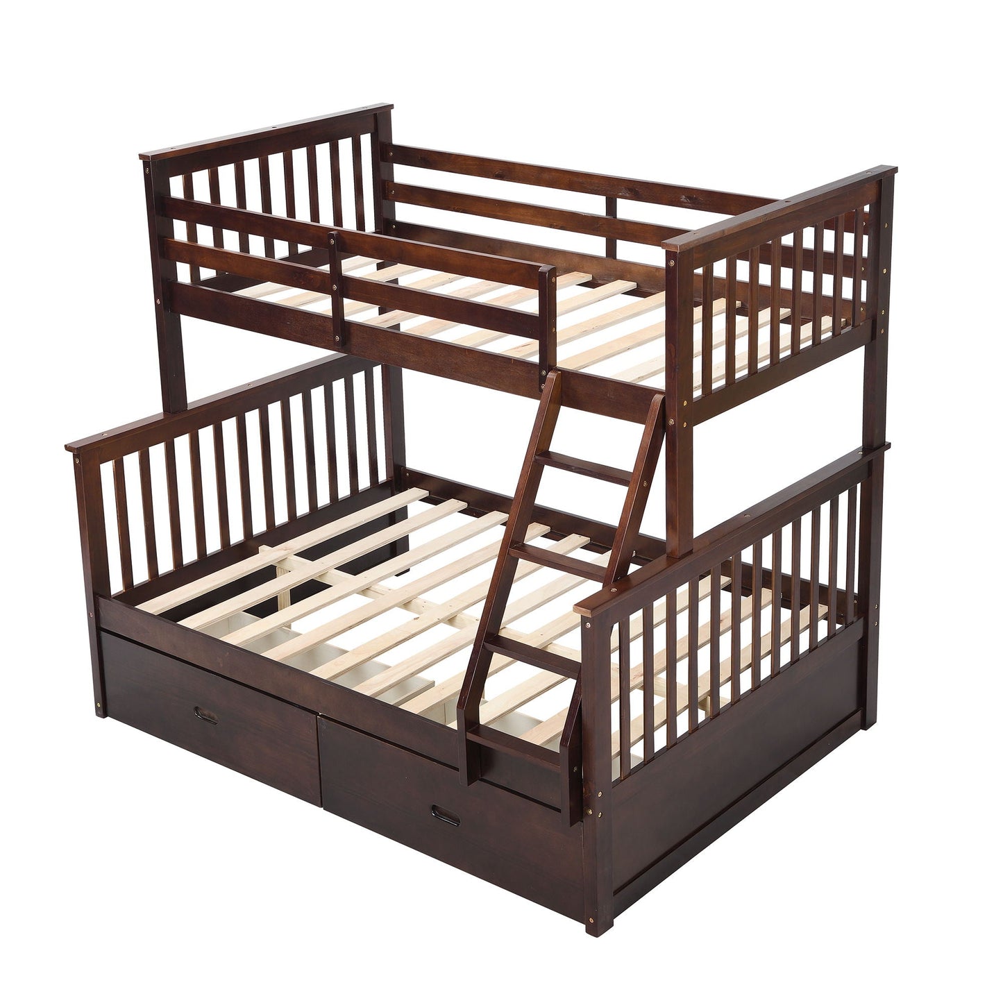 Bunk bed with ladder and safety guard rails in dark wood finish by HouseOfZazla on Tampa Home & Garden Store