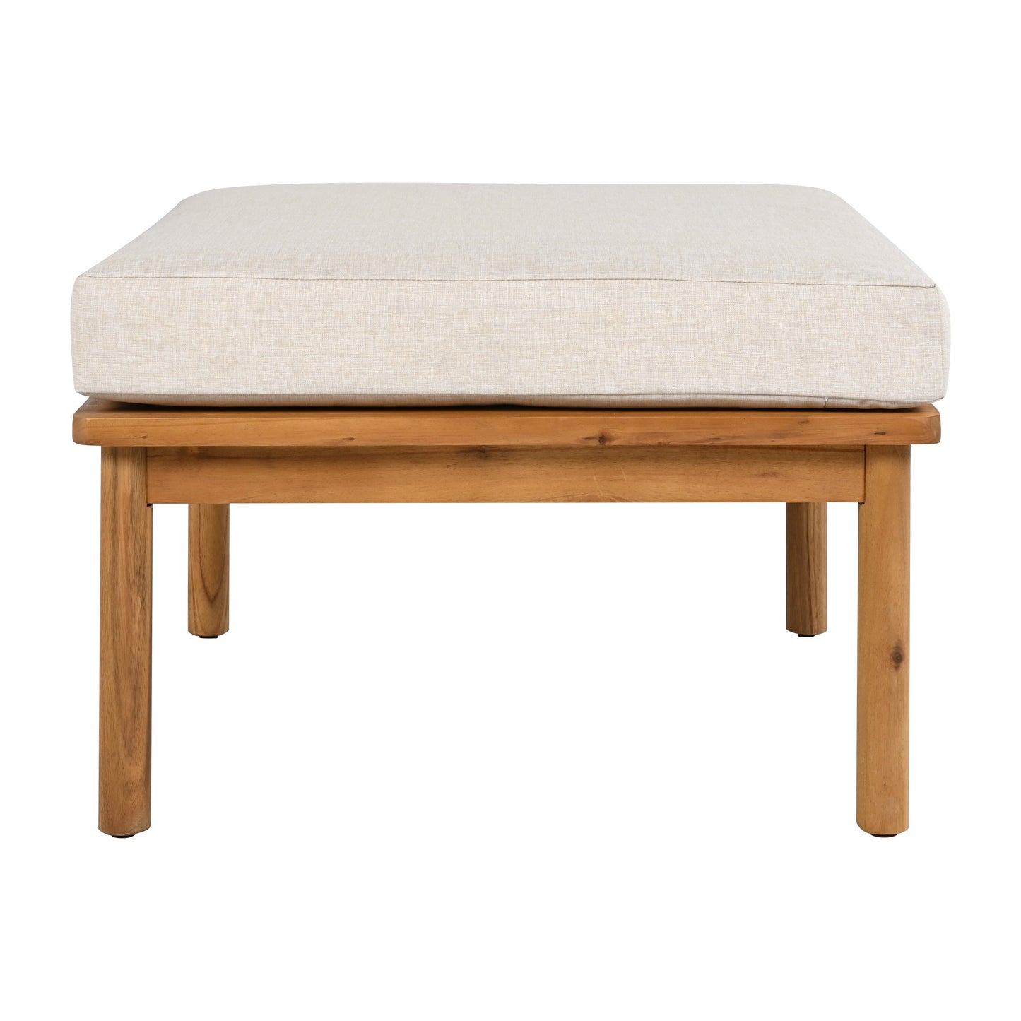 Outdoor patio sofa cushion beige fabric on acacia wood base on Tampa Home & Garden Store