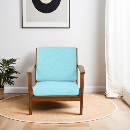 Genuine lounge chair with solid wood frame in turquoise blue upholstery, armchair on Tampa Home & Garden Store