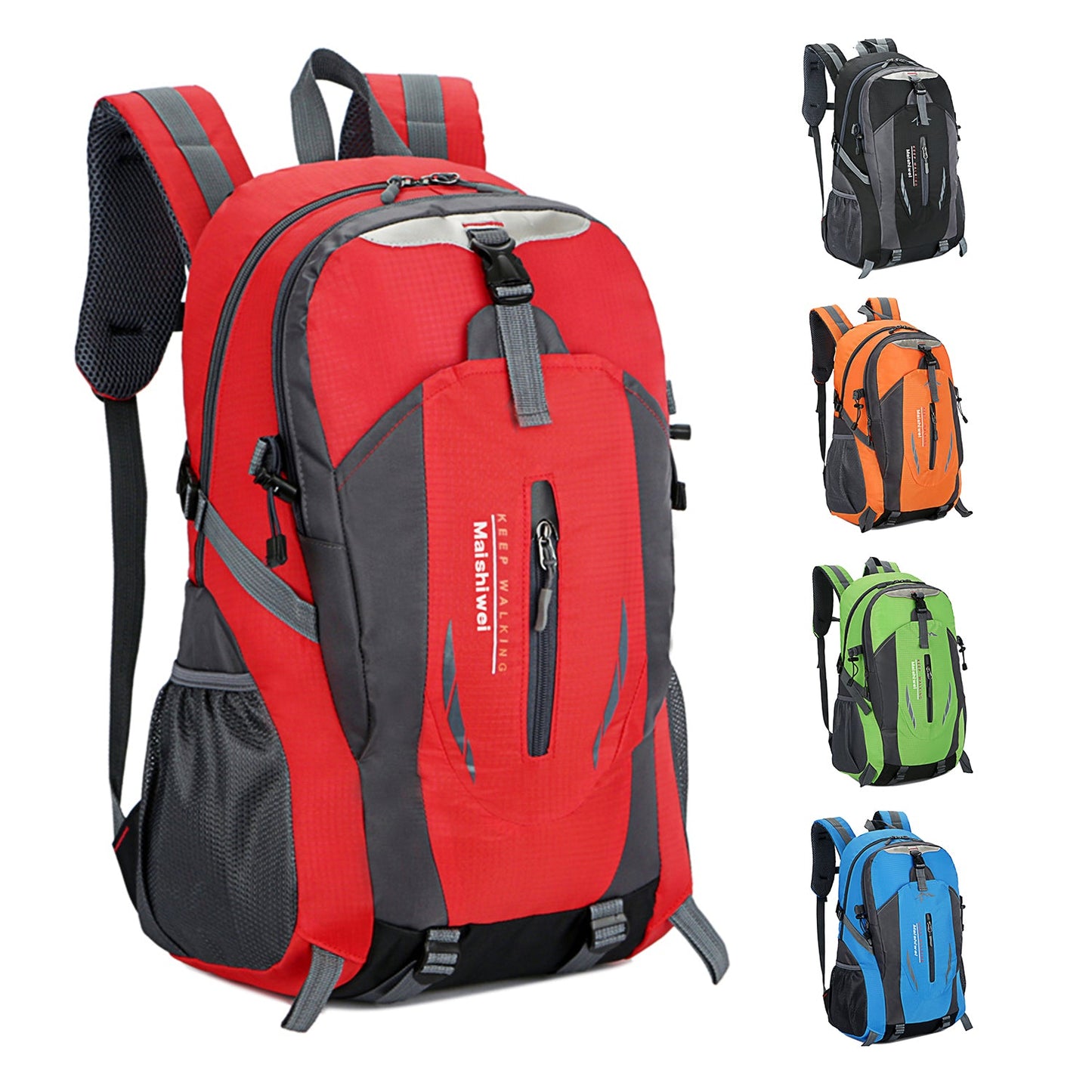 GemGear 36L waterproof hiking backpack red/gray with front pocket; six color variants shown on Tampa Home & Garden Store