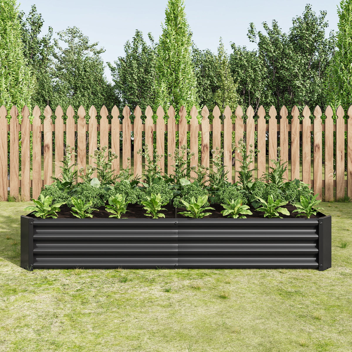 HouseOfZazla raised garden bed outdoor metal rectangular planter black 6x3x1 ft on Tampa Home & Garden Store