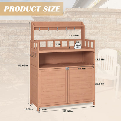 Solid Fir Potting Bench and Garden Tool Storage