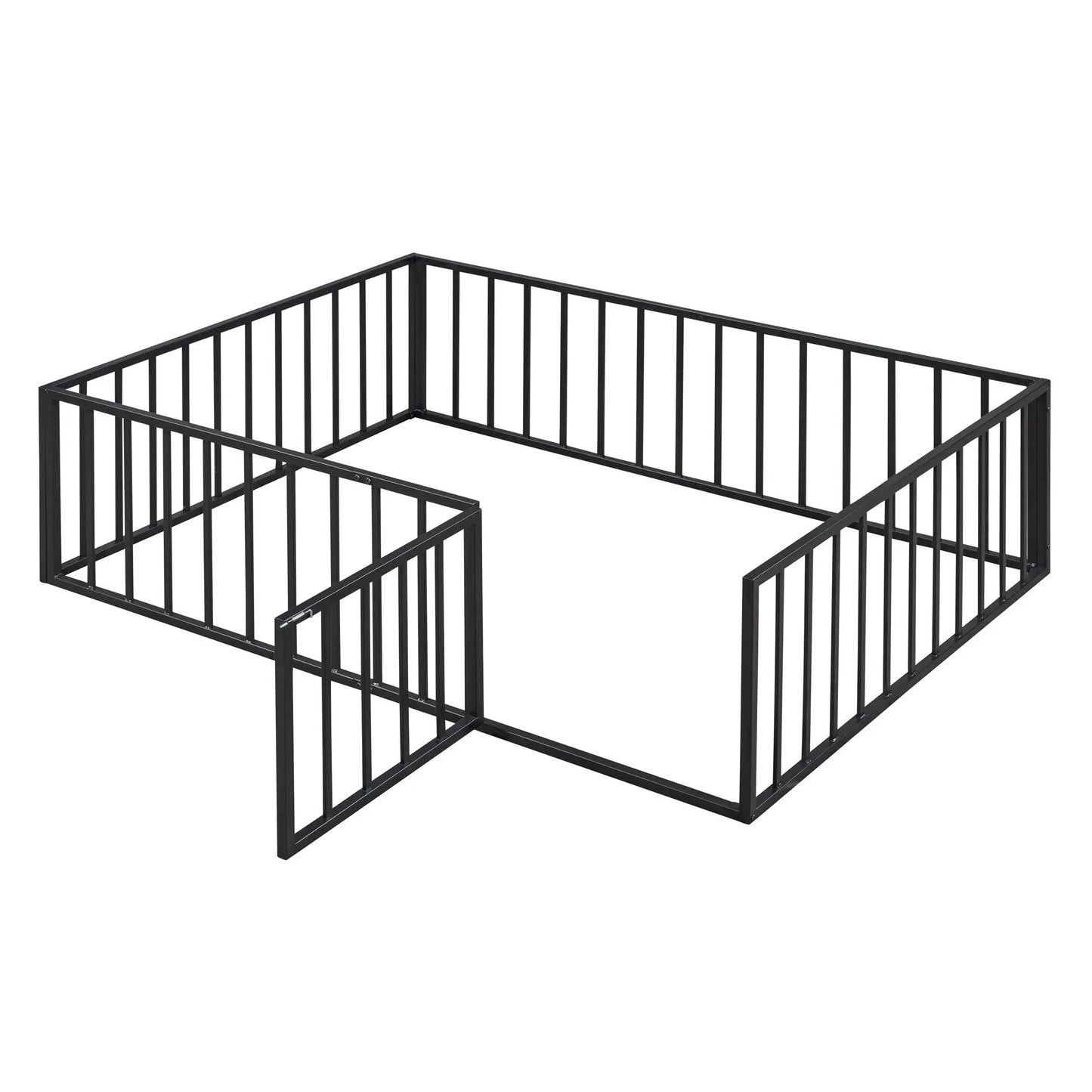 Metal floor bed frame with fence and door, black powder-coated steel on Tampa Home & Garden Store