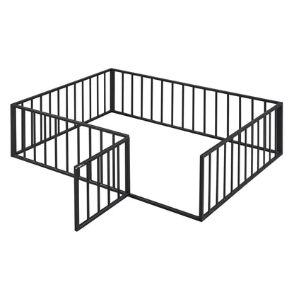 Metal floor bed frame with fence and door, black powder-coated steel on Tampa Home & Garden Store