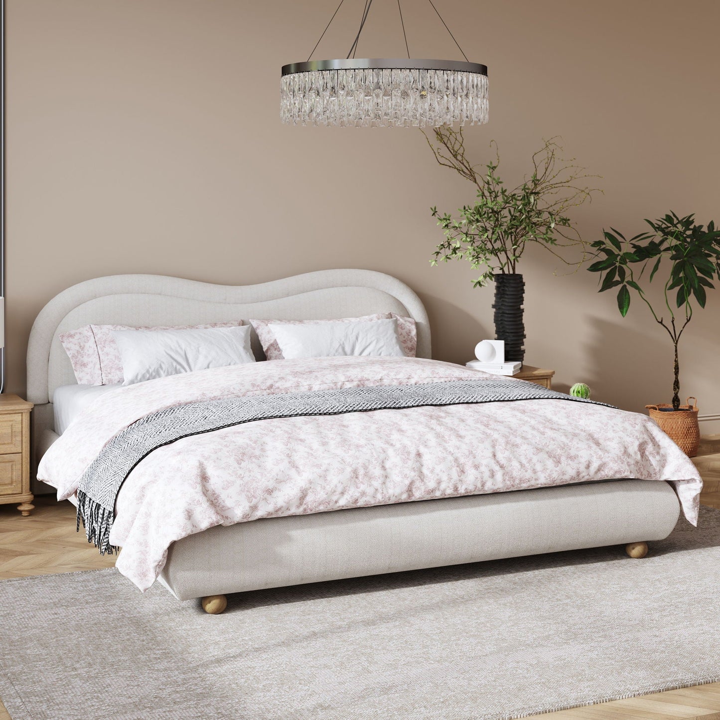 Upholstered Platform Bed with Curved Headboard