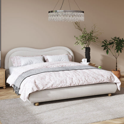 Upholstered Platform Bed with Curved Headboard