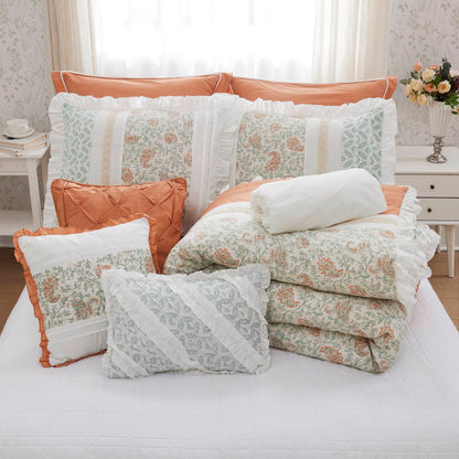 Bedding set 9 Piece Cotton Percale Comforter Coral King size with white ruffle on Tampa Home & Garden Store