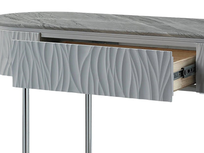 Yukino high gloss sofa table with gray marble top and chrome legs on Tampa Home & Garden Store