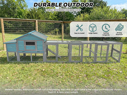 Wooden chicken coop with nesting box and wire fence by HouseOfZazla, blue nesting box, long run on Tampa Home & Garden Store