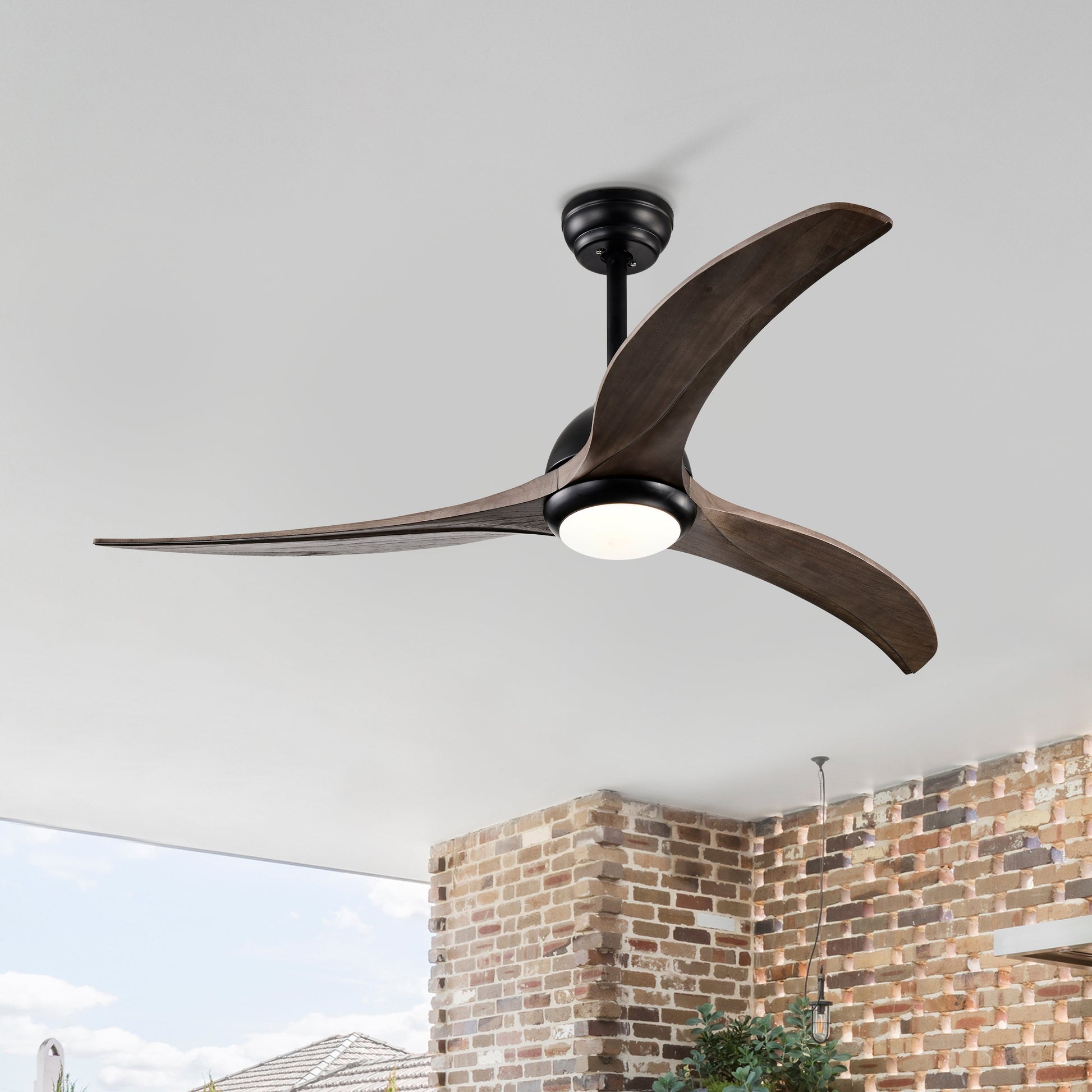 52-inch wood blade ceiling fan with light and remote, dark blades, black mount HouseOfZazla on Tampa Home & Garden Store