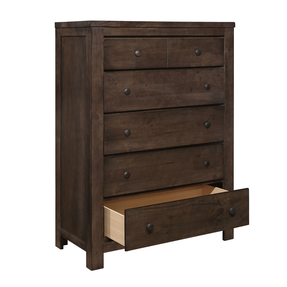 Brown 5-drawer accent chest in rustic wood finish with dark knobs by HouseOfZazla on Tampa Home & Garden Store