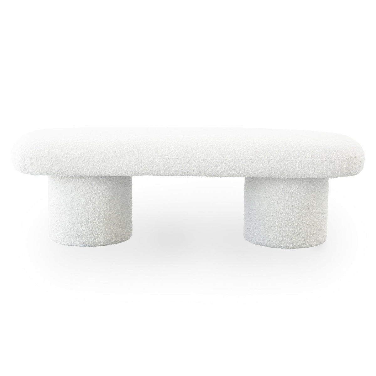 Ivory boucle upholstered bench Randolph by HouseOfZazla with rounded legs on Tampa Home & Garden Store