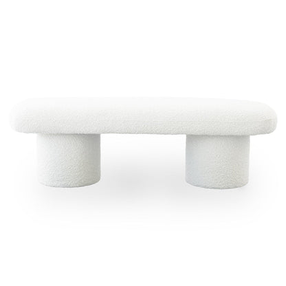 Ivory boucle upholstered bench Randolph by HouseOfZazla with rounded legs on Tampa Home & Garden Store