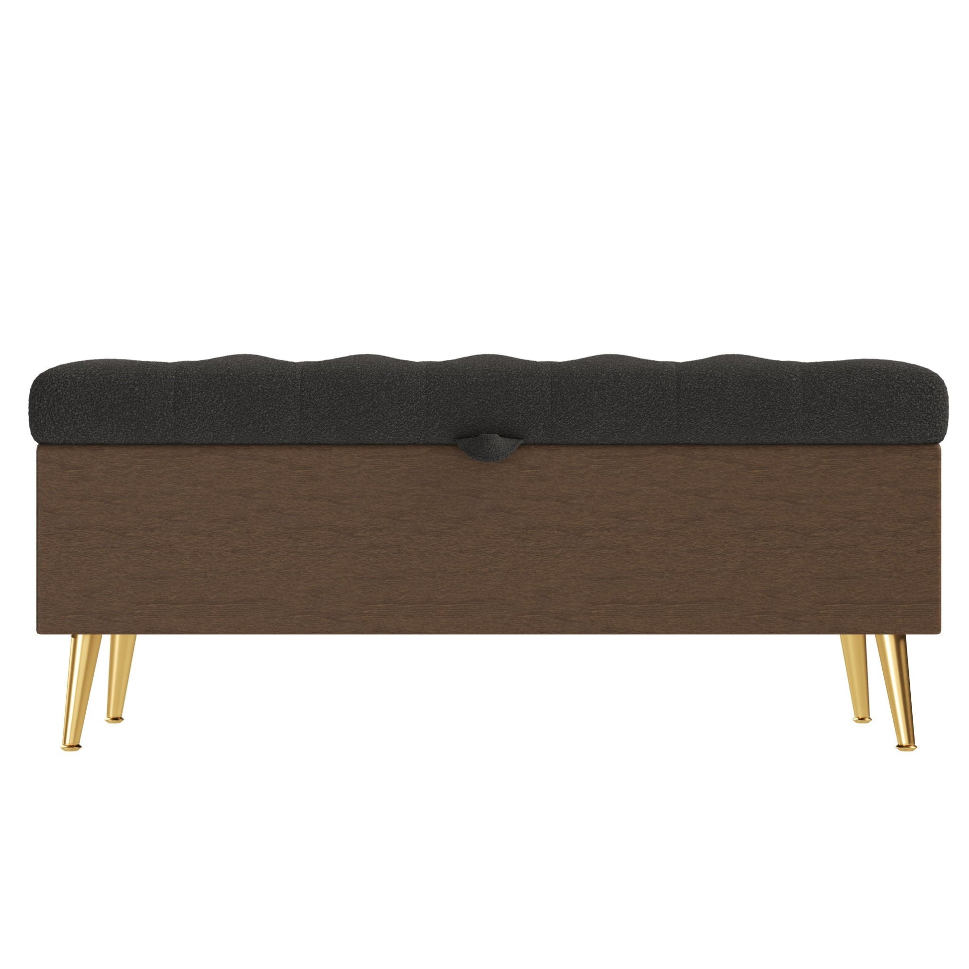 Modern tufted storage ottoman bench by HouseOfZazla with dark fabric, wood base, and gold legs on Tampa Home & Garden Store