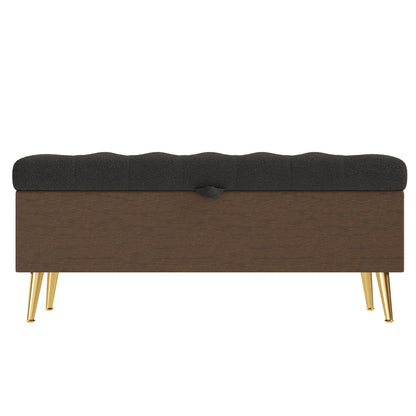 Modern tufted storage ottoman bench by HouseOfZazla with dark fabric, wood base, and gold legs on Tampa Home & Garden Store