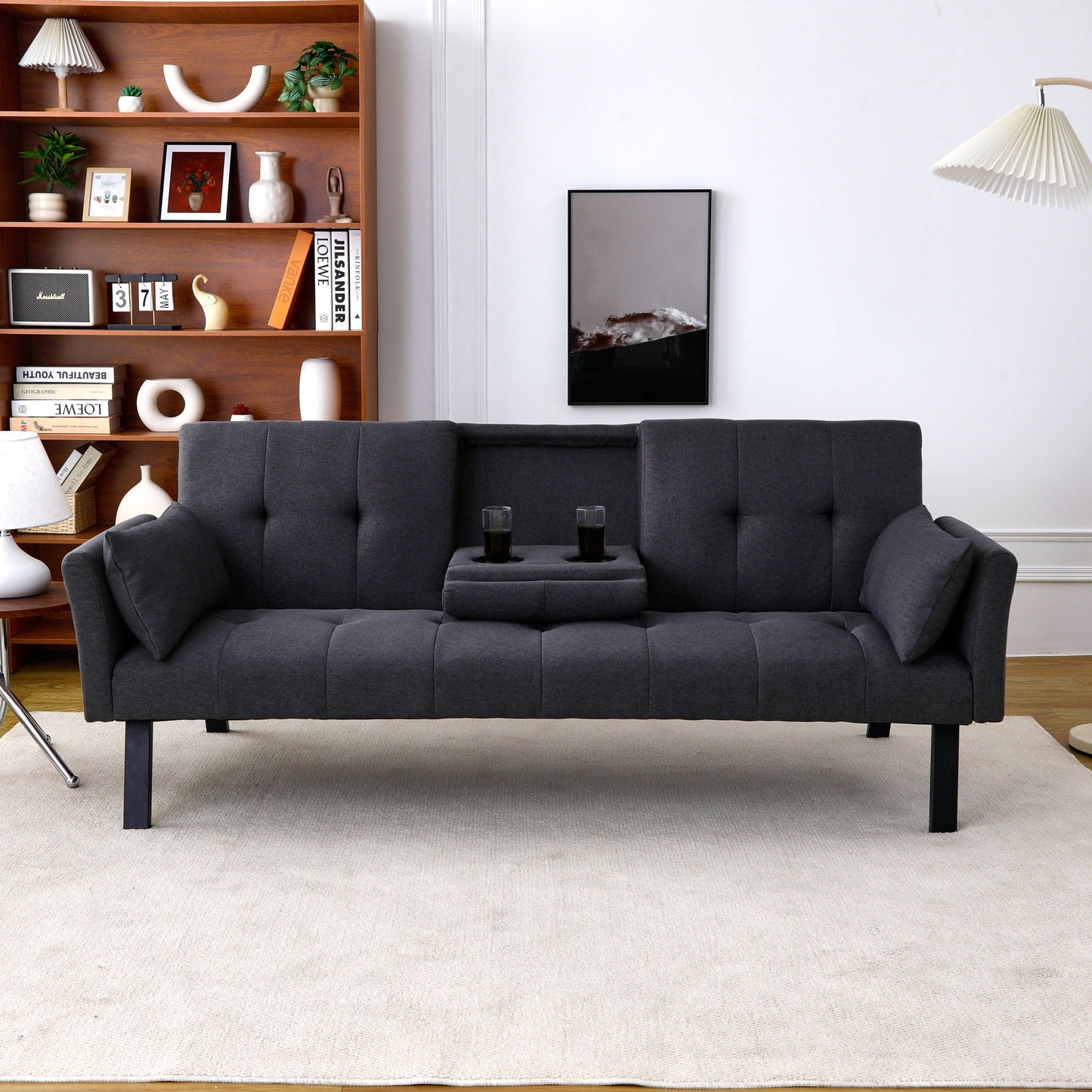 Compact Foldable Sofa Bed and Cup Holder