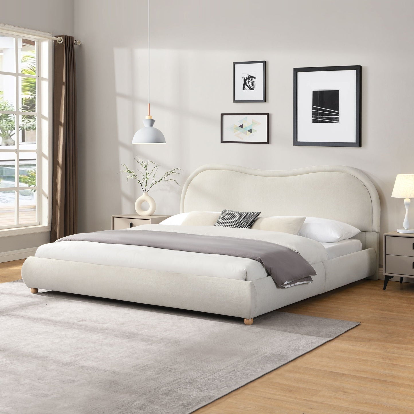 Upholstered Platform Bed with Curved Headboard