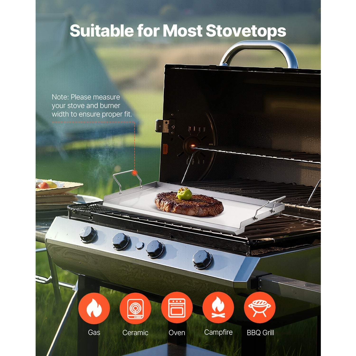 Flat top griddle 23x16 in stainless steel universal BBQ pan by HouseOfZazla for grills on Tampa Home & Garden Store