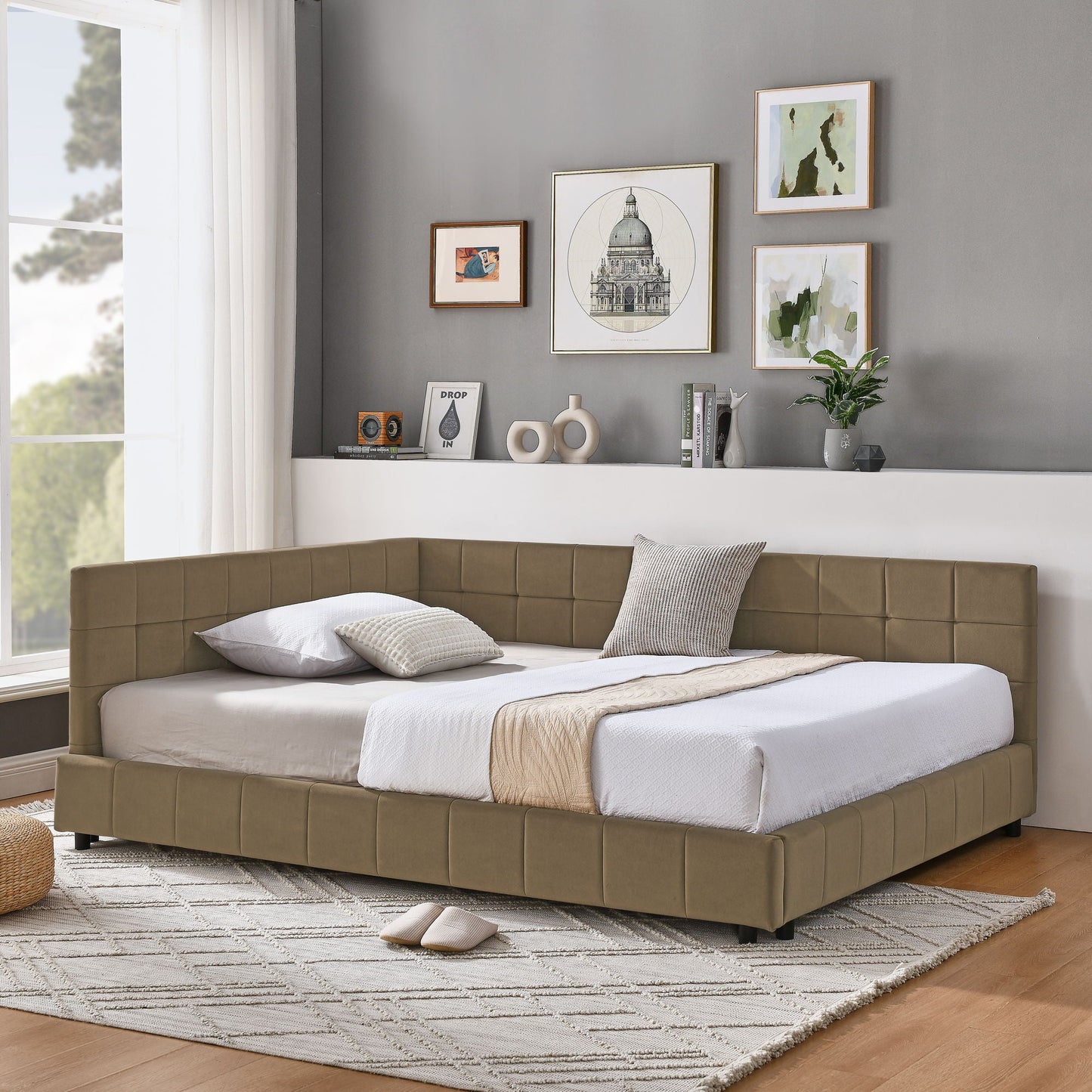 Elegant Upholstered Bed Frame And Armrests