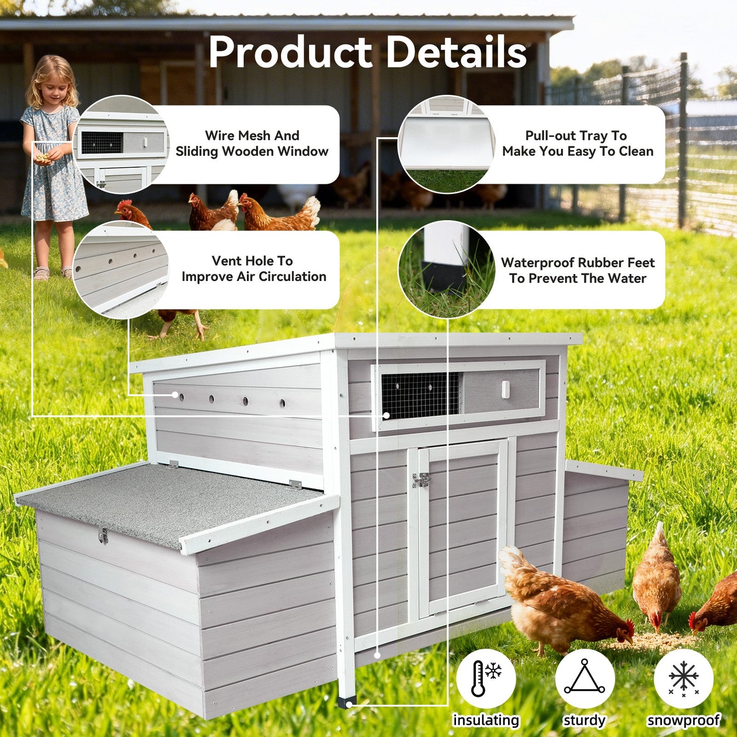 Large Wooden Outdoor Hen House and Nesting Box