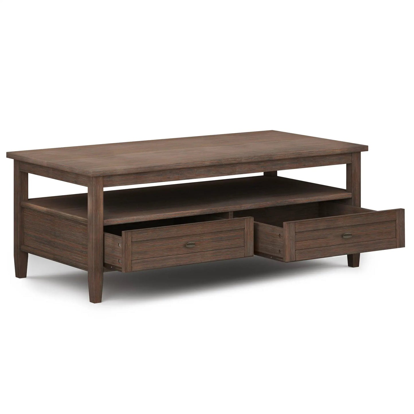 Warm Shaker Coffee Table in rich brown wood with two drawers and lower shelf on Tampa Home & Garden Store