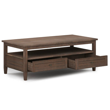 Warm Shaker Coffee Table in rich brown wood with two drawers and lower shelf on Tampa Home & Garden Store