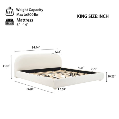 Upholstered simple modern bedroom bed with curved headboard in white fabric and visible slatted base on Tampa Home & Garden Store
