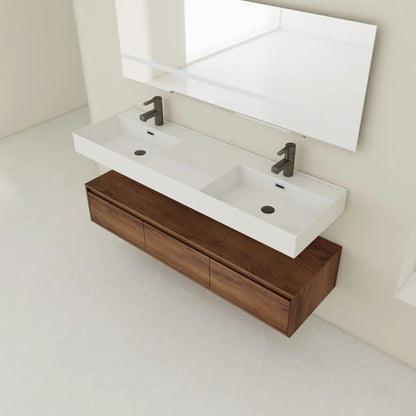 Contemporary Wall Mounted Vanity with Dual Sinks