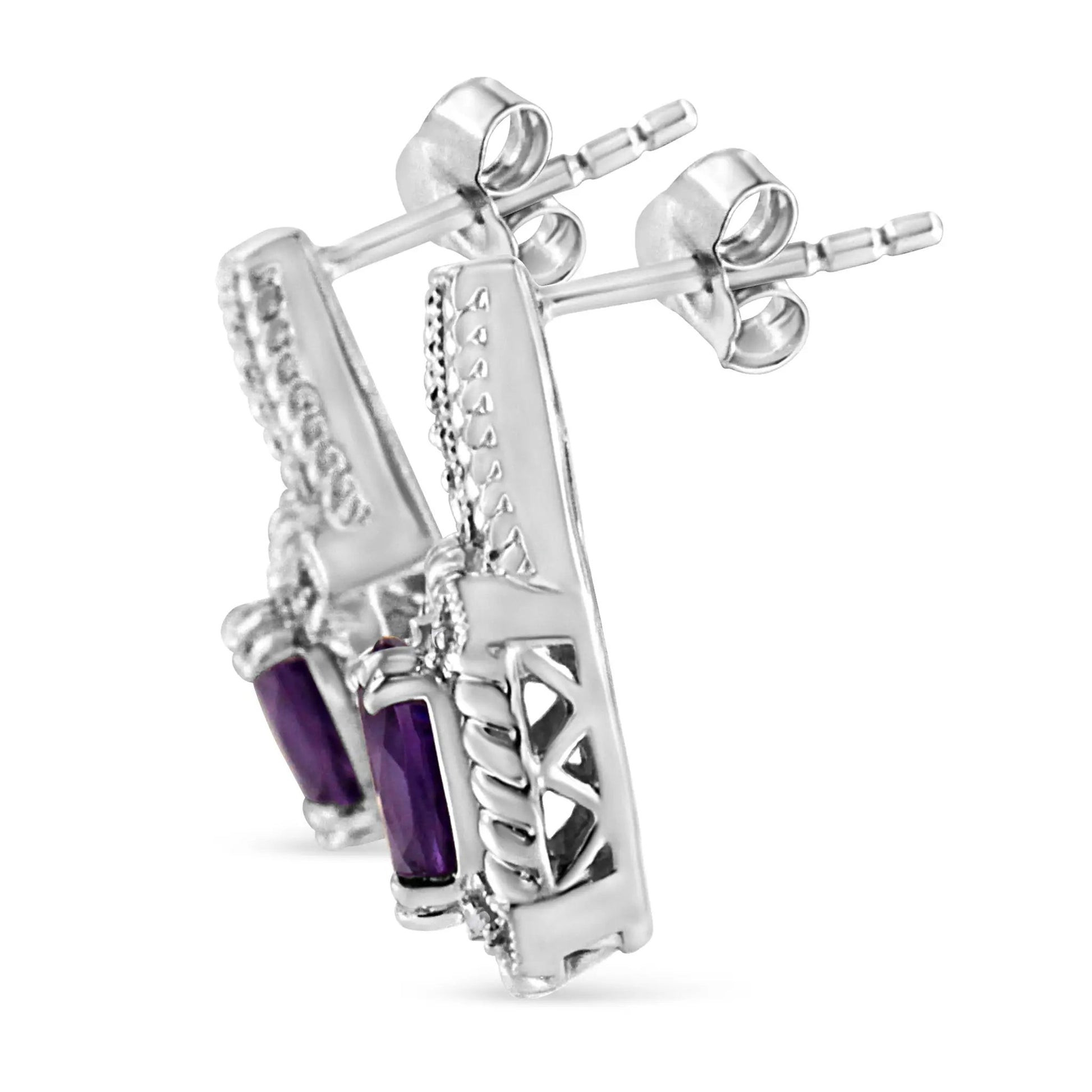 Drop earrings in sterling silver with oval amethyst and diamond accent by Bids.com on Tampa Home & Garden Store