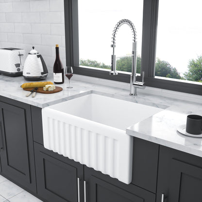 Ceramic Apron Front Sink With Grid And Strainer