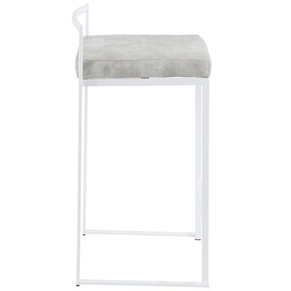 Stackable counter stool with padded gray seat and white metal frame by HouseOfZazla on Tampa Home & Garden Store