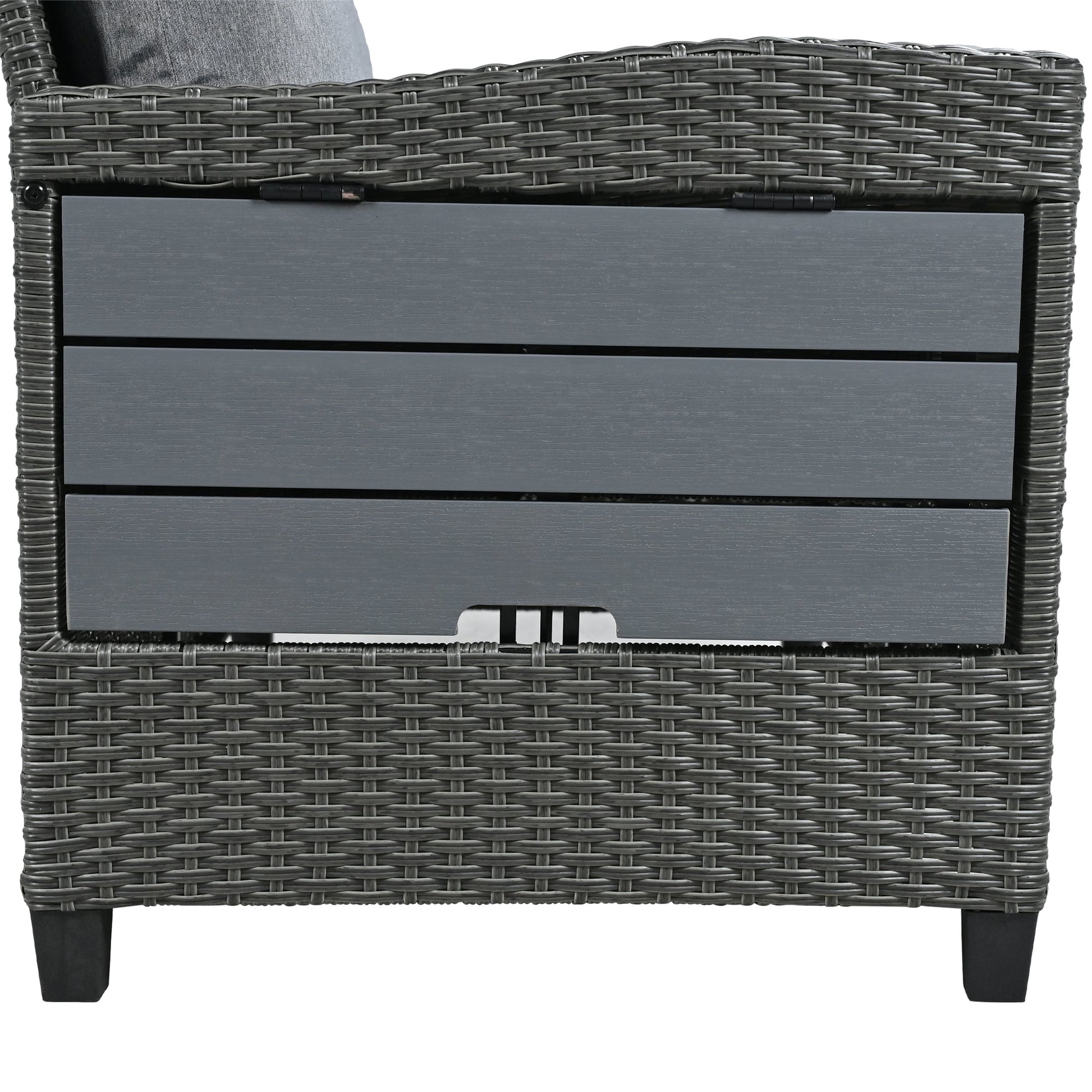 Tomax 5-Piece Outdoor Patio Rattan Sofa Set in dark gray wicker with gray panel base on Tampa Home & Garden Store