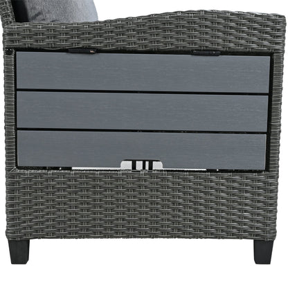 Tomax 5-Piece Outdoor Patio Rattan Sofa Set in dark gray wicker with gray panel base on Tampa Home & Garden Store
