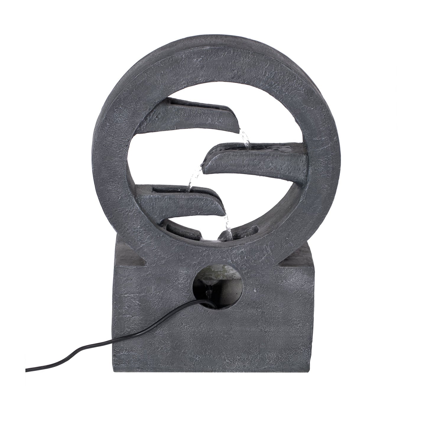 Gray circular polyresin outdoor fountain ring with flowing water and LED light on Tampa Home & Garden Store