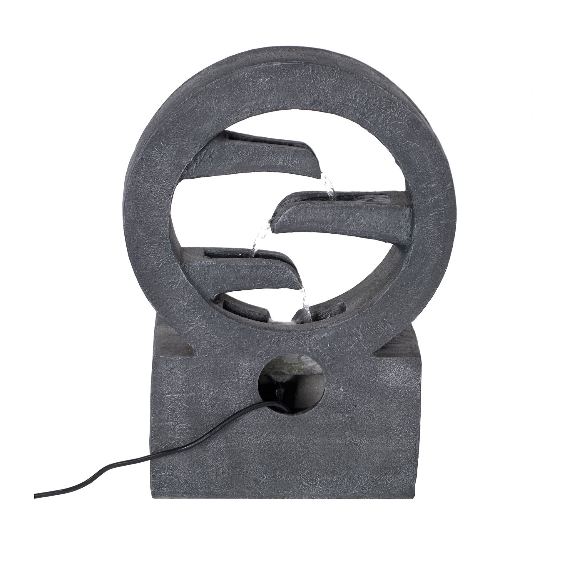 Gray circular polyresin outdoor fountain ring with flowing water and LED light on Tampa Home & Garden Store