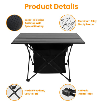Foldable camping table with basket aluminum alloy frame black slatted tabletop carrying bag on Tampa Home & Garden Store